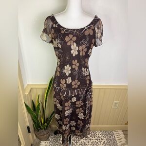 Vtg Y2K Believe Drop Waist Midi Dress 10 Fairy Grunge Whimsical Earthy Woodsy